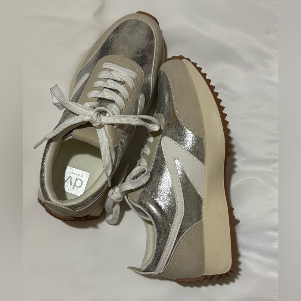 Dolce Vita Platform Metallic Silver Lace-Up Sneakers